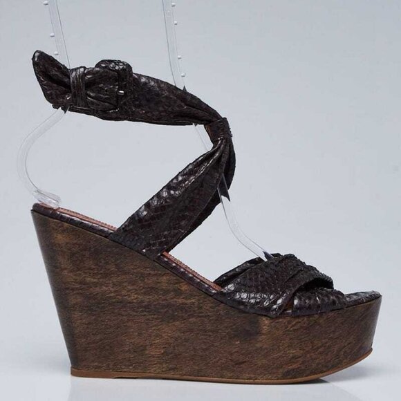 Alaïa Brown Snakeskin Ankle Wrap Wedge Sandals Size 8/38.5 - Picture 3 of 4